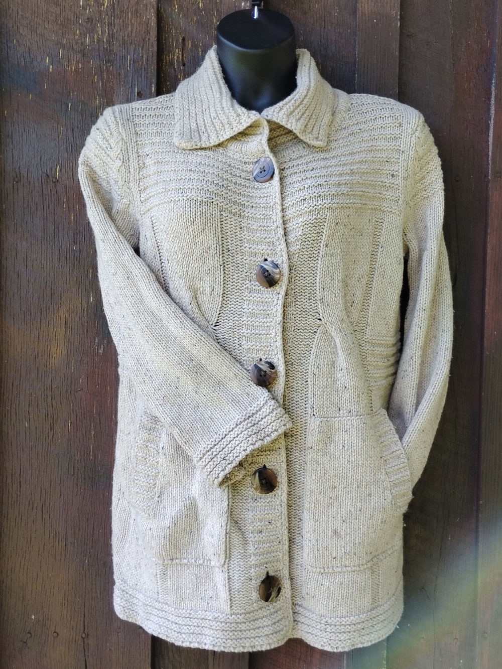 J. Jill Neutral Beige Button-Front Knit Cardigan